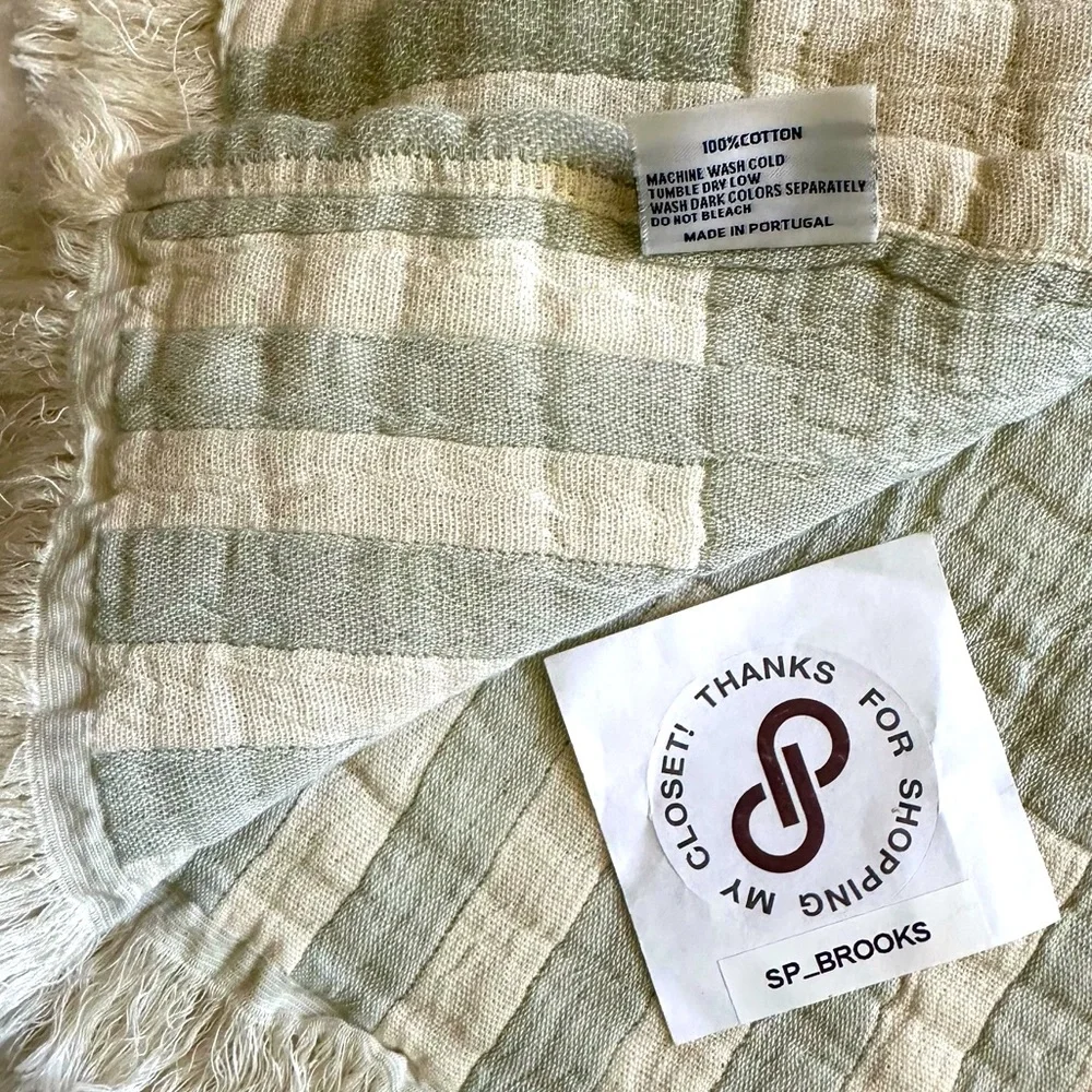 🎁Piscatextil Throw Blanket 100% Cotton Mint Green & Oatmeal in Large Blooms